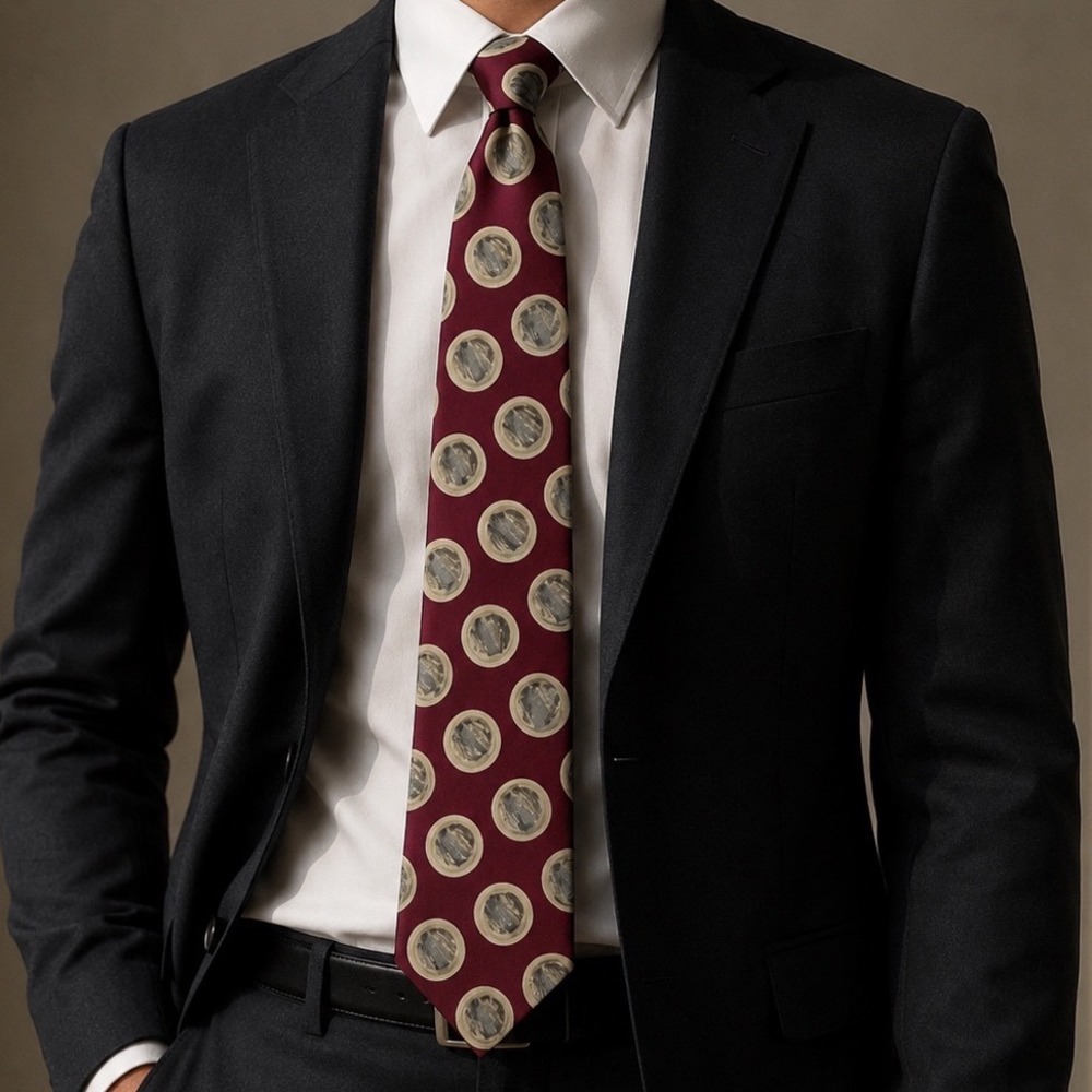 Hugo Boss Mens Burgundy Silk‎ Abstract Polka Dot Tie Made in Italy Wide 4 Inch